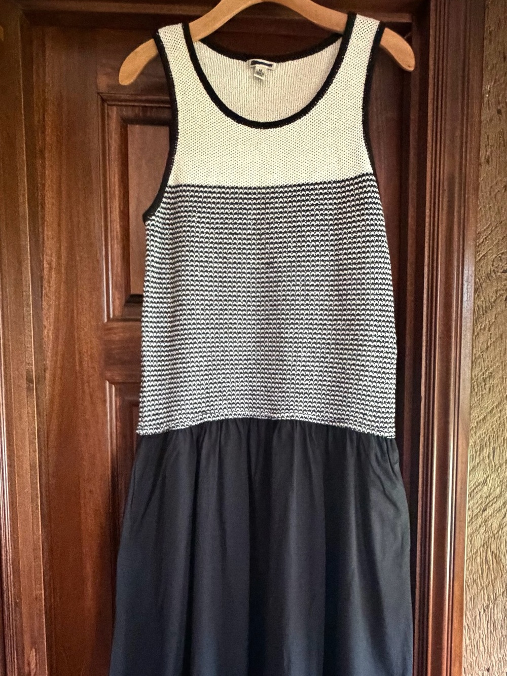 Versona Black and White Knit Bodice Drop-Waist Midi Dress